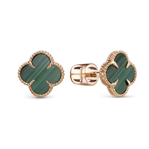 Золотые серьги пусеты-гвоздики с малахитом BERGER 050110 м